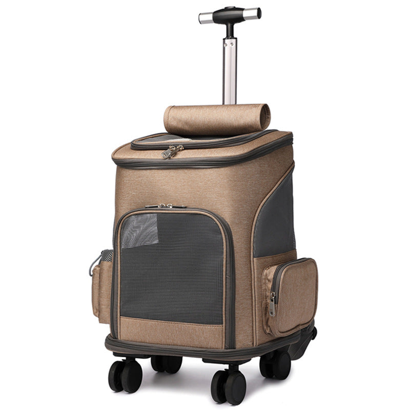 Portable Folding Trolley Pet Backpack - Traveling Pet Backpack With Universal Wheel Trolley