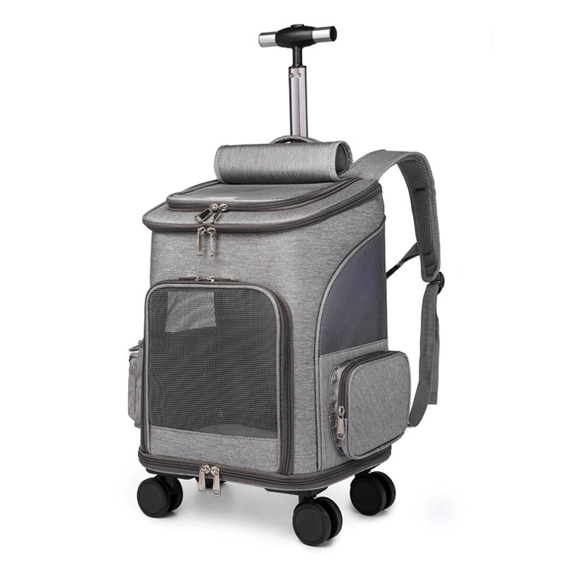 Portable Folding Trolley Pet Backpack - Traveling Pet Backpack With Universal Wheel Trolley