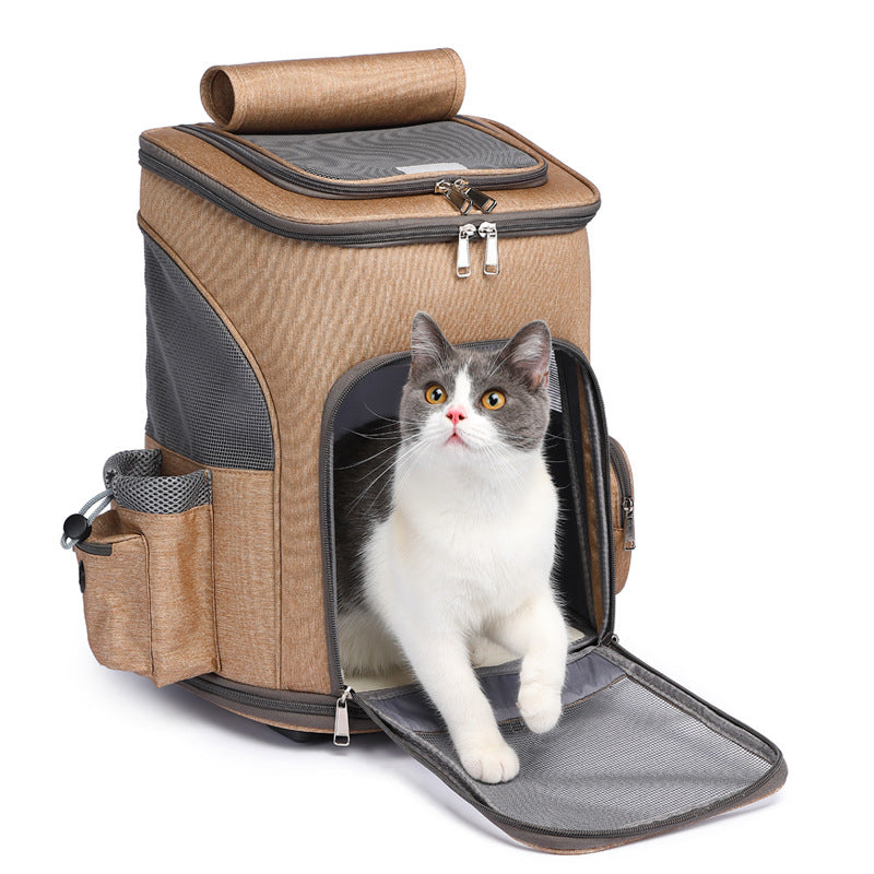 Portable Folding Trolley Pet Backpack - Traveling Pet Backpack With Universal Wheel Trolley
