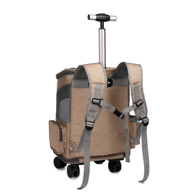 Portable Folding Trolley Pet Backpack - Traveling Pet Backpack With Universal Wheel Trolley
