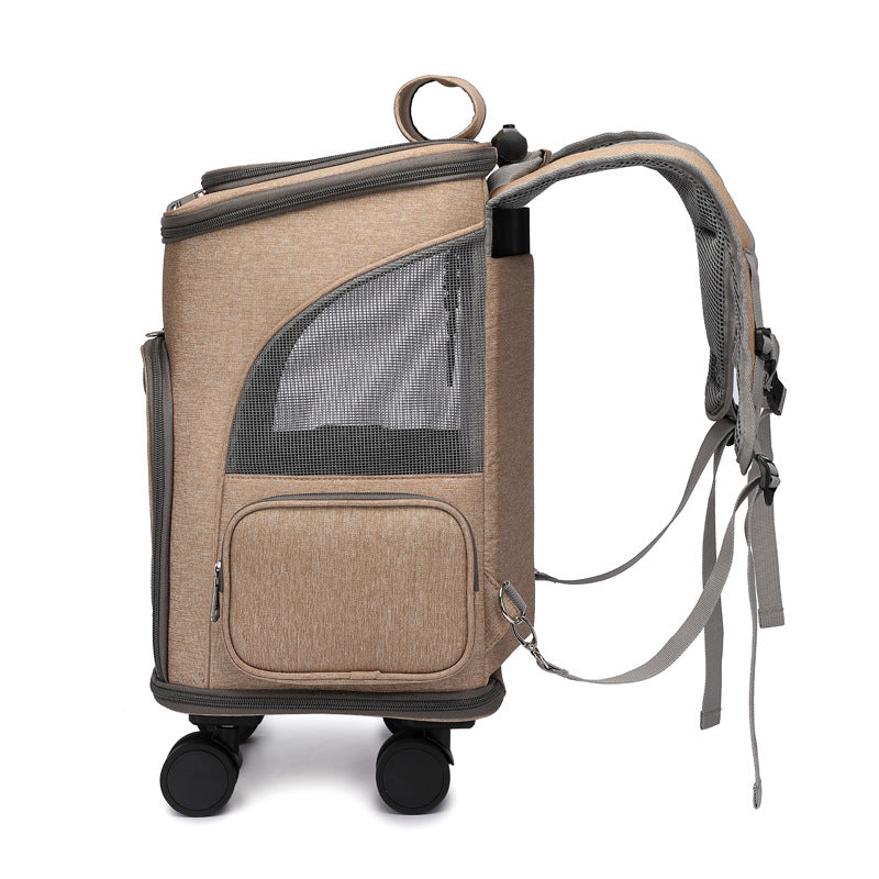 Portable Folding Trolley Pet Backpack - Traveling Pet Backpack With Universal Wheel Trolley