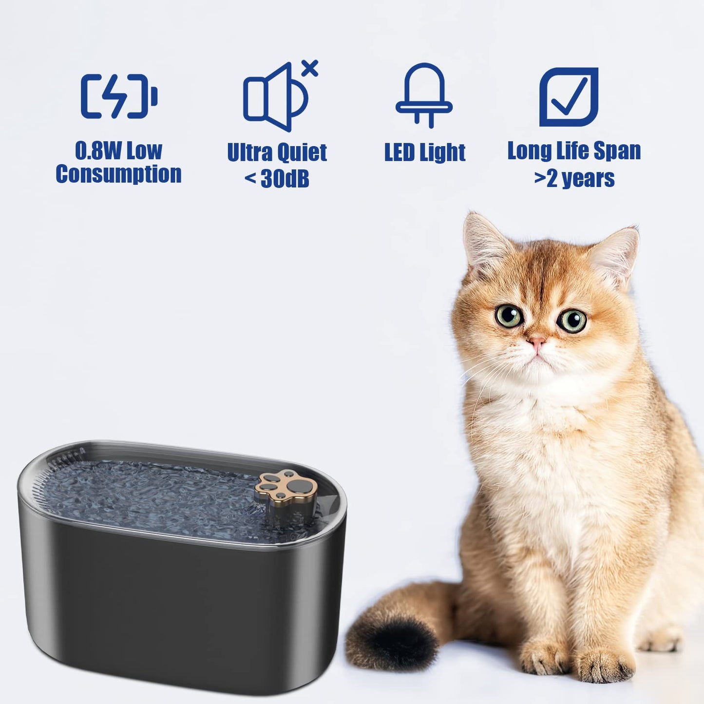 Cat Water Fountain Filter - Pet Water Dispenser Ultra-Quiet With LED