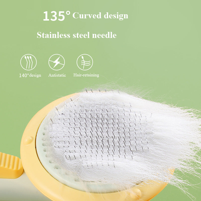 Pet Cat Brush Hand-held Steel - Self-cleaning Comb For Hair Removal