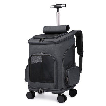 Portable Folding Trolley Pet Backpack - Traveling Pet Backpack With Universal Wheel Trolley