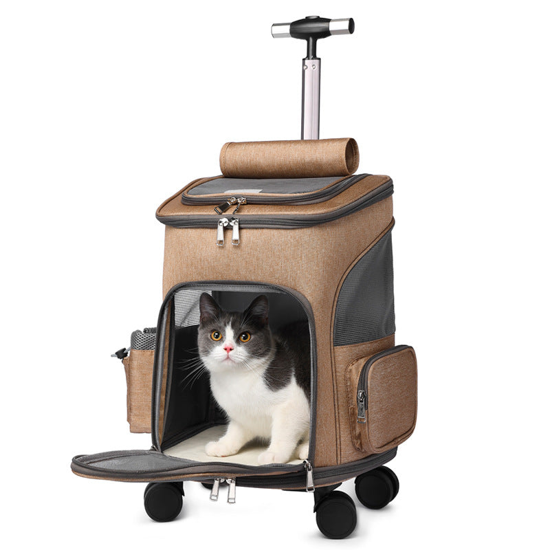 Portable Folding Trolley Pet Backpack - Traveling Pet Backpack With Universal Wheel Trolley