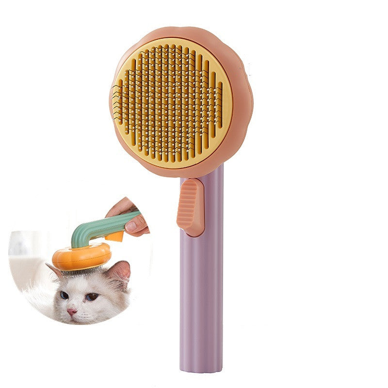 Pet Cat Brush Hand-held Steel - Self-cleaning Comb For Hair Removal